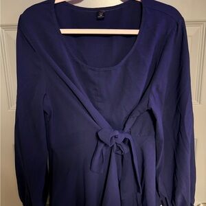Elegant Navy Blue Long Sleeve Blouse